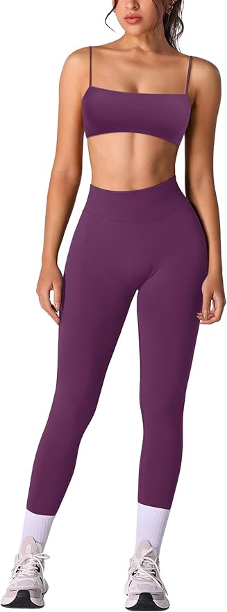 Workout sets for women 2 piece:Spaghetti Straps BacklessTop Bra and High Rise leggings for yoga