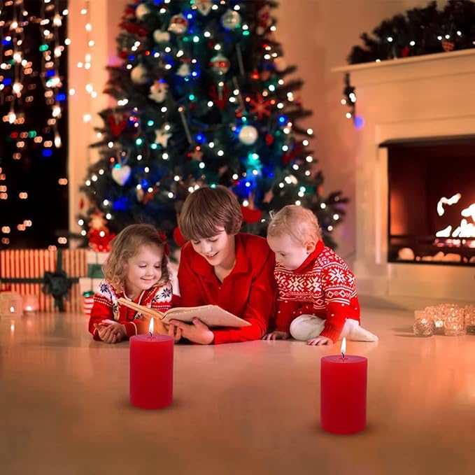 4 Packs 2x3 Inch Red Pillar Candles, Small Unscented Dripless Cylinder Candles for Christmas Home Wedding Valentin's Day Holiday Relaxation Spa Church - 24 Hours Burn Time