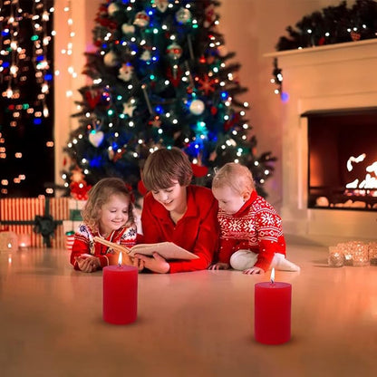 4 Packs 2x3 Inch Red Pillar Candles, Small Unscented Dripless Cylinder Candles for Christmas Home Wedding Valentin's Day Holiday Relaxation Spa Church - 24 Hours Burn Time