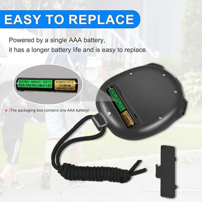 Stopwatch Timer with Countdown, Simple Operation Digital Stop Watch for Sports, Countdown-Alarm Button-Sound, AAA Battery Included (Black)