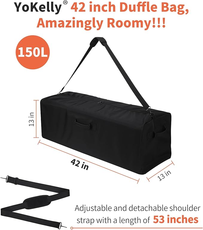 150L Extra Large Duffle Bag - 42 inch Heavy Duty Luggage Bag for Travel/Camping - Black