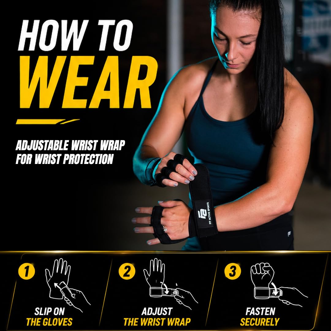 Fit Active Sports Weight Lifting Workout Gloves with Built-in Wrist Wraps for Men and Women - Great