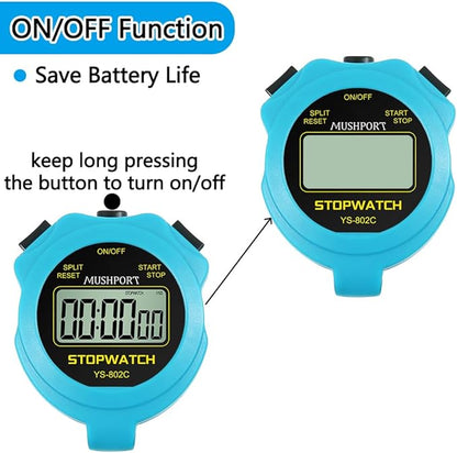 Stopwatch Timer Only Stopwatch Mode, ON/Off Silent Simple Operation, Without Clock Date Countdown, Digital Stop Watch for Sports Kids Coaches Swimming Running, Blue