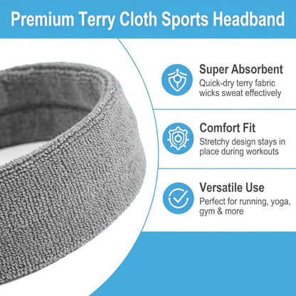3 Pack Men & Women Sports Sweatbands Headbands(White,Black,Gray)