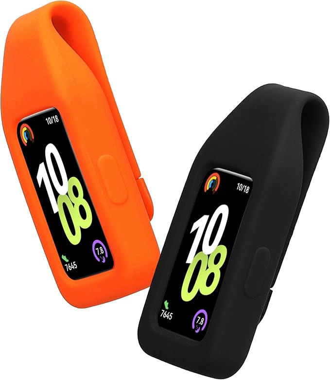 kwmobile 2X Clip Holders Compatible with Huawei Band 10/9 / 8 - Clip-On Holder Replacement Set - Black/Orange