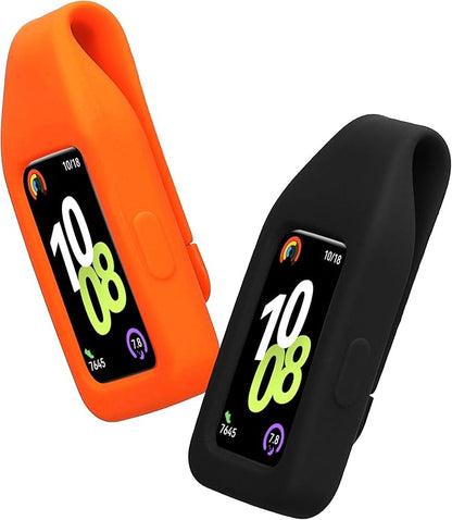 kwmobile 2X Clip Holders Compatible with Huawei Band 10/9 / 8 - Clip-On Holder Replacement Set - Black/Orange