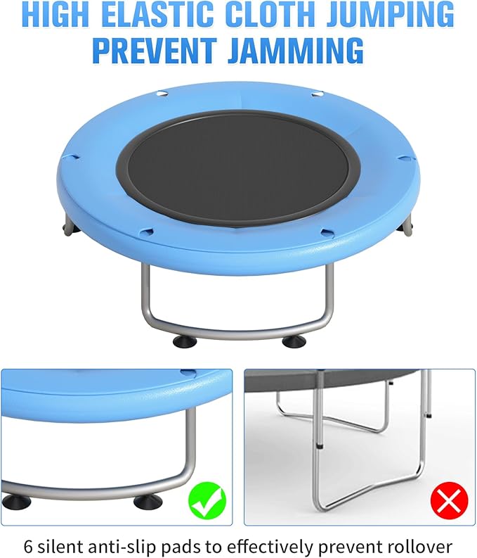 55" Small Trampoline for Kids, Telawah Indoor Outdoor with with Enclosure Net, Safety Enclosure, Round Jumping Mat with Basketball Hoops, Birthday Gifts for Children