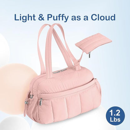 TOPDesign Travel Duffel Bag for Women, Puffer Gym Bag Sports Tote with Wet Pocket, Carry On Weekender with Luggage Sleeve (Pink)