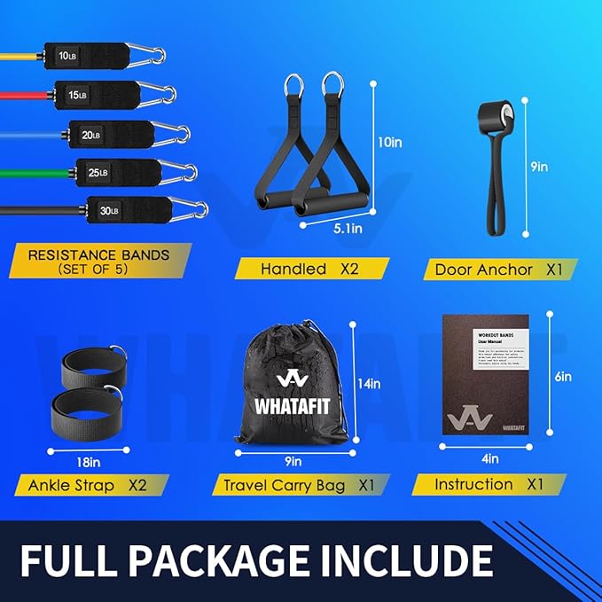 WHATAFIT Resistance Bands, Exercise Bands，Resistance Bands for Working Out, Work Out Bands with Handles for Men and Women Fitness, Strength Training Home Gym Equipment