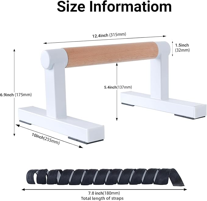 1 Pair Wooden Parallettes Push Up Bars for Men, Strength Training Pushup Stands Handles for Home Calisthenics, Fitness, Floor Workouts Solid Wood with White Metal Bracket - Support 500 lbs