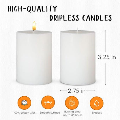 6 Packs 2.75x3.25 Inch White Pillar Candles, Unscented Dripless Non-Toxic Smokeless Clean Long Lasting Burning Cylinder Candles for Home Dinner Table Decoration Emergency Power Outage