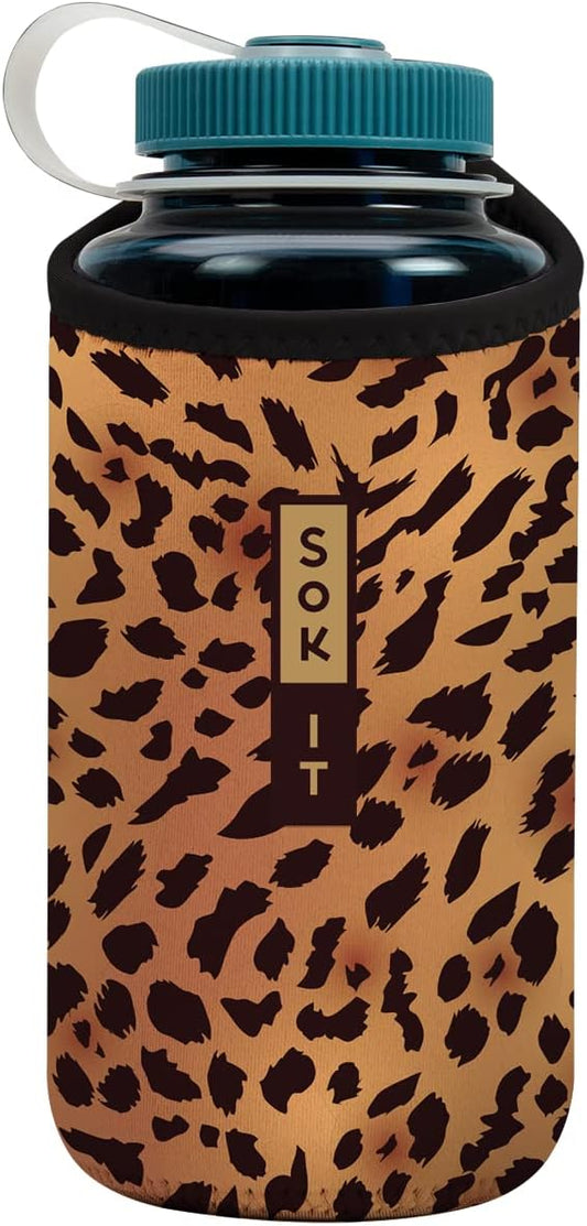 Sok It BotlSok Water Bottle Sleeve Insulated Neoprene Cover (Classic Leopard, Fits 32oz Nalgene)