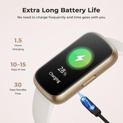 Fitness Tracker for Women Men, Smart Watch Band with 24/7 Heart Rate Blood Oxygen Sleep Monitor, Calories Step Tracker Pedometer 3ATM Waterproof Activity Tracker for Android iOS, Goldlight