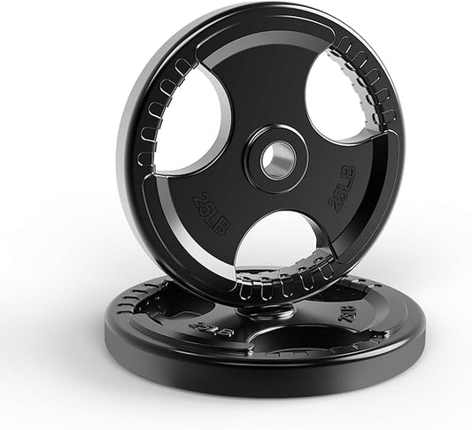 LIONSCOOL 2-Inch Rubber Olympic Grip Weight Plates for Strength Training, Weightlifting, Solid Cast Iron Plate for Barbell in Single/Pair/Set for Home & Gym (2.5-45LB), One Year Warranty