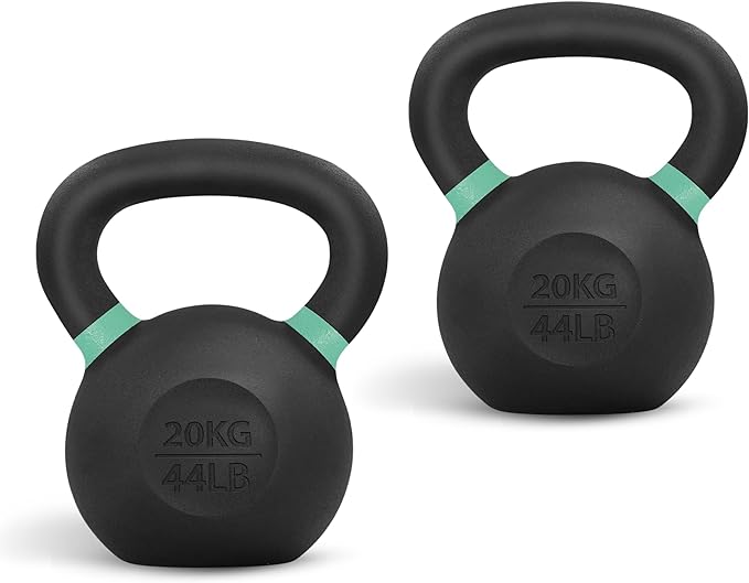Yes4All Kettlebell, Heavy Duty Powder Coated Cast Iron Kettlebells, Non-Slip Handle & Flat Bottom for Conditioning, Strength Training & Full Body Exercises at Home Gym - Single & Pair