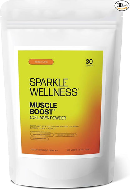Muscle Boost (Orange) [30-Serves] | Collagen Supplement Powder with Hydrolyzed BODYBALANCE Collagen Peptides & Buffered Vitamin C | Improves Body Composition