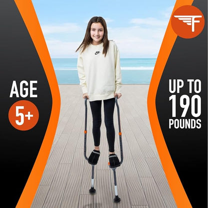Flybar Maverick Walking Stilts for Kids - 5 Adjustable Height’s, Sturdy, Easy Assembly, Wide Non-Slip Rubber Bottom Tip, Foam Grips, Outdoor Toys for Kids 5+, 190 lbs