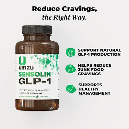 UMZU Sensolin GLP-1 Metabolic Support Supplement, Boost GLP-1 Production, Reduce Food Noise, Balance Mood, Clinically Advanced Berberine, Ceylon Cinnamon, Chromium (60 Capsule | 30 Day Supply)