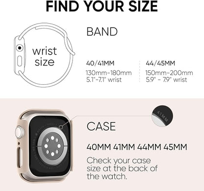 Compatible for Apple Watch Band 40mm 41mm and Case with Screen Protector, Soft Silicone Sport Strap Bands and Protective Cover with Tempered Glass for iWatch Series 9 8 7 SE 6 5 4