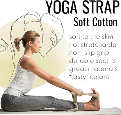 TECEUM Yoga Strap & Mat Strap – 2 IN 1 – Cotton – 6 ft 8 ft 10 ft (30+ colors) – Adjustable Non-Slip Belt for Yoga, Pilates, Stretching, Physical Therapy, Fitness & Home Workout – For Carrying Mats