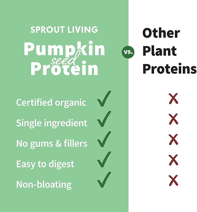 Sprout Living Organic Pumpkin Seed Protein Powder, Unflavored, 20 Grams of Plant Based Protein Powder Without Artificial Sweeteners, Non Dairy, Non-GMO, Vegan, Gluten Free (1 Pound, 15 Servings)