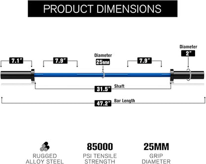 RITFIT Olympic Barbell 4ft/4.8ft/6ft - 2 Inch Weight Bar for Strength Training, Weightlifting, Squat, Deadlift, Bench Press, Curl, Overhead Press - 350lbs/500lbs Capacity