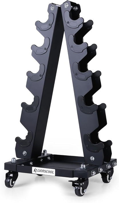 LIONSCOOL Premium Solid Steel Dumbbell Rack Stand Only, A-Frame Portable Weight Storage Organizer with Optional Tray and Wheels, Perfect for Home Gym Fitness Storage (200LBS/300LBS/700LBS Weight Capacity Available)