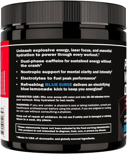 Prime Labs Pre Workout Powder for Men - with Citrulline Malate, Beta-Alanine, and Natural Caffeine - Energy, Focus, Power - Blue Lemonade Flavor - 30 Servings