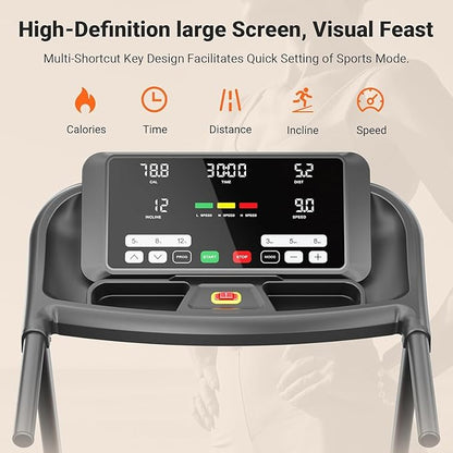 THERUN Incline Treadmill for Running and Walking, 300 lbs Weight Capacity, Wide Belt, 3.0 HP, 18" LED Screen, 2 Layers Shock-Absorbing