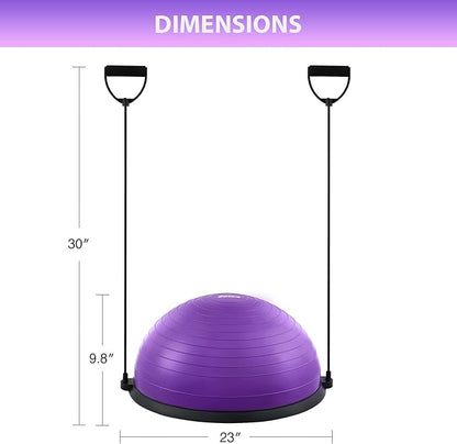 ZELUS Balance Ball Trainer with Resistance Bands and Foot Pump, Inflatable Yoga Ball for Home Gym Workouts, 23 Inch Exercise Half Ball for Balance Training Core Strength Fitness More, 330lb Cap