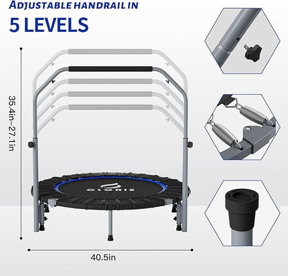 CLORIS 40in Folding Trampoline Mini Trampoline Rebounder Trampoline for Adults Fitness Trampoline with Adjustable Foam Handle, with safty Padded Cover Best Gift.