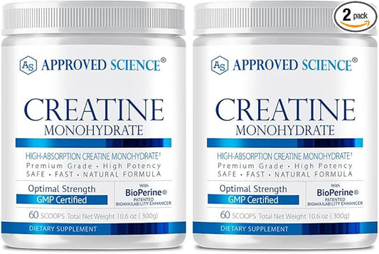 Approved Science Creatine Monohydrate Powder with BioPerine - Workout Support - 120 Servings - 5g