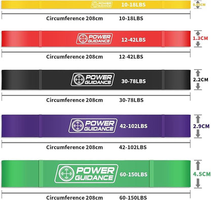 POWER GUIDANCE Resistance Bands, Set of 5 Pull Up Bands, Pull Up Assistance Bands, Exercise Bands, Resistance Bands Set for Legs, Working Out, Muscle Training, Physical Therapy, Shape Body