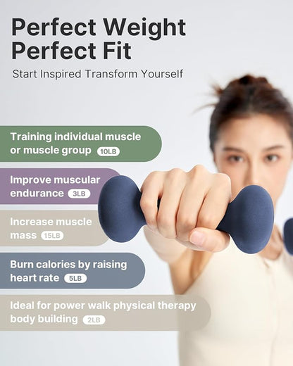 YOTTOY Weights Dumbbells Set for Women,2-15 Pound Dumbbells Set of 2, Non-Slip Hand Weights for Home Workouts, Portable Strength Training Neoprene dumbbells