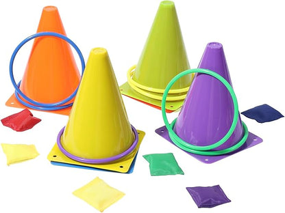 42 pcs 3-in-1 Carnival Games Set Plastic Colorful Cones Ring Toss Combo Set Outdoor Carnival Games Bean Bag for Kids Adults Birthday Party Outdoor Throwing Games