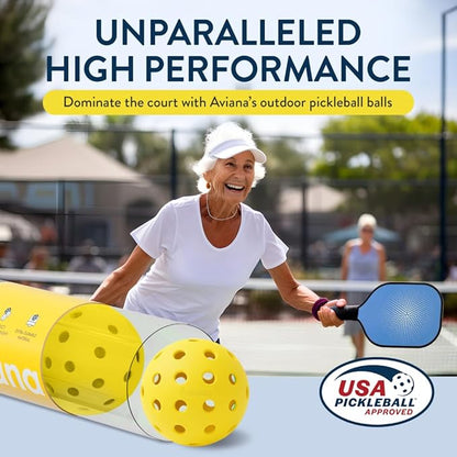 Aviana Outdoor Pickleball Balls - USAPA Approved for Tournament Play | Durable 40-Hole Design | Ideal for All Skill Levels | 6, 12 & 48 Packs