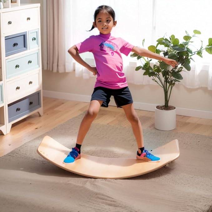 Ultimate Balance Board Kids - Natural Wood Wobble Board for Kids, Montessori Waldorf Toy, Ideal Gift for Ages 3-8; Perfect for Balance Boards for Adults, Physical Therapy & Indo Board Exercises