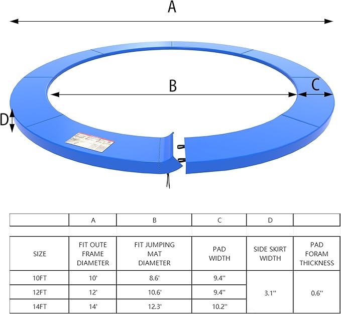 Trampoline Pad, 10ft 12ft 14ft Trampoline Replacement Safety Pad, Waterproof and Tear-Resistant Safety Spring Cover Round Frame Pad