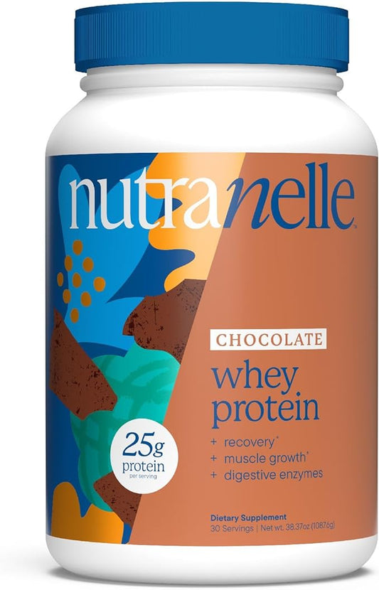 Nutranelle - Chocolate Whey Protein Powder ??25 g of Whey Isolate & Concentrate per Serving with Digestive Enzymes for Muscle Growth & Recovery ??Zero Added Sugar Protein Shake Powder