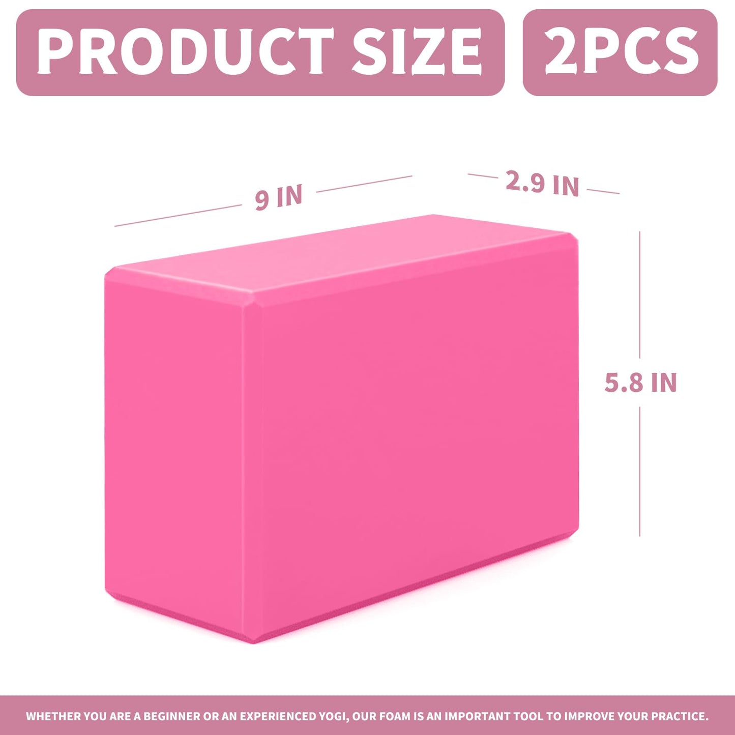 Yoga Blocks 2 Pack, 9x6x3in Pilates Block, Non-Slip Foam Brick for Exercise