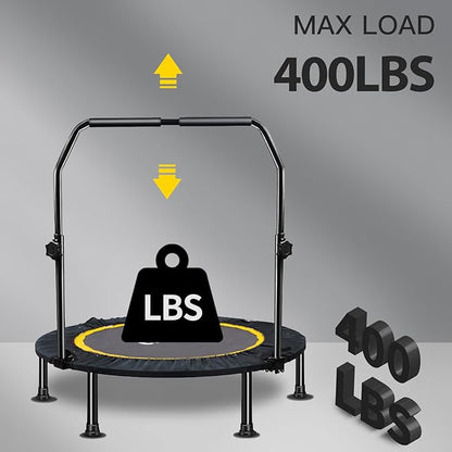 CLORIS 40in Folding Trampoline Mini Trampoline Rebounder Trampoline for Adults Fitness Trampoline with Adjustable Foam Handle, with safty Padded Cover Best Gift.
