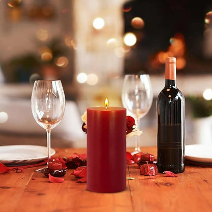 6 Packs 2.75x3.25 Inch Red Colored Pillar Candles, Unscented Dripless Non-Toxic Clean Burning Burgundy Cylinder Candles for Home Dinner Table Emergency Power Outage
