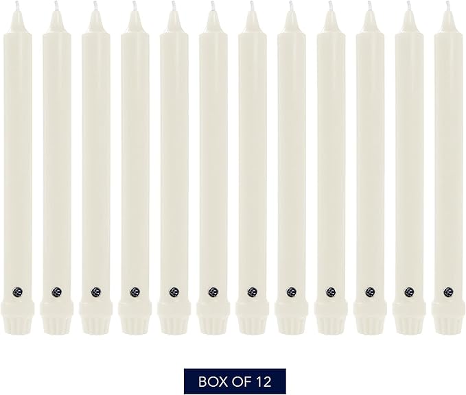 Colonial Candle Unscented Taper Candle, Classic Collection, White, 12 In, Pack of 12 - Up to 10 Hours Burn