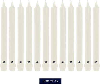 Colonial Candle Unscented Taper Candle, Classic Collection, White, 12 In, Pack of 12 - Up to 10 Hours Burn
