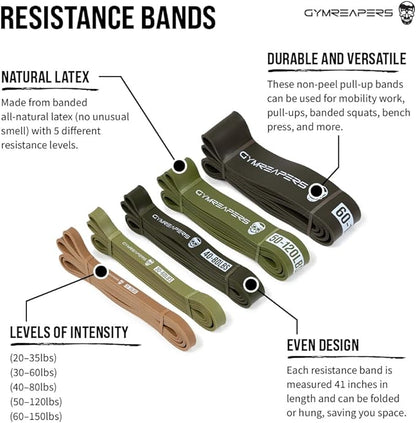 Gymreapers Resistance Bands for Working Out – Elastic Pull Up Exercise Assistance Bands Set for Powerlifting, Stretching, WOD, Strength Training – for Men & Women