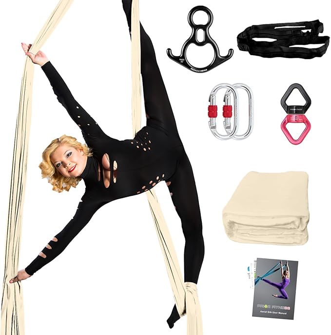 PRIOR FITNESS Aerial Silks Set, Professional Thicker Low Stretch Fabric 9/15/20 Yards Aerial Silk Swing Set with Hardware Guide, Yoga Starter Kit For Home, Aerial Yoga Hammock, Silks for Gymnastics, Antigravity Yoga, Inversion Exercise-All Levels