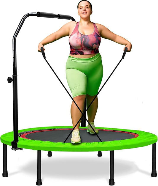 450 LBS Foldable Mini Trampoline for Adults & Kids 40" Rebounder Trampoline with Adjustable Foam Bar for Indoor Workout Fitness