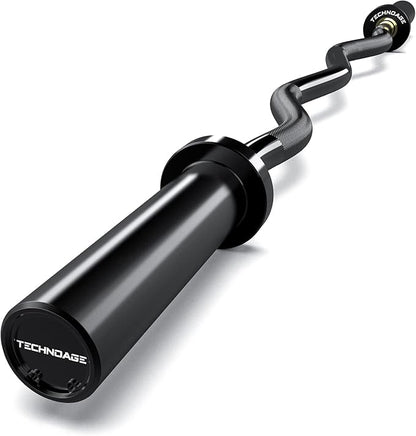 TECHNOAGE Olympic EZ Curl Bar, 47" Curl Bar(350/500LBS Capacity) 20LB, Solid Steel, Chrome Finish Barbell with Copper Sleeve and Bearing for 2-inch Plates, for Weight Lifting,Hip Thrusts,Squat,Biceps-Home Gym Weight Bar