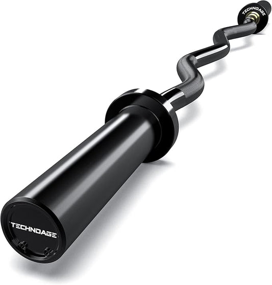 TECHNOAGE Olympic EZ Curl Bar, 47" Curl Bar(350/500LBS Capacity) 20LB, Solid Steel, Chrome Finish Barbell with Copper Sleeve and Bearing for 2-inch Plates, for Weight Lifting,Hip Thrusts,Squat,Biceps-Home Gym Weight Bar