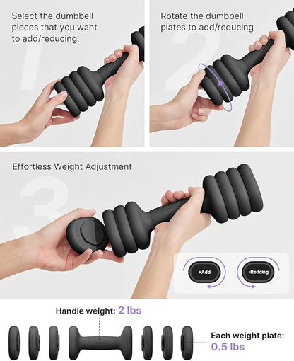 YOTTOY Adjustable Dumbbell Set of 2, 4-in-1 Hand Weights for Women at Home, Compact Free Weights Dumbbells Set with Soft Grip and Base, 2-5 lbs Each for Home Gym